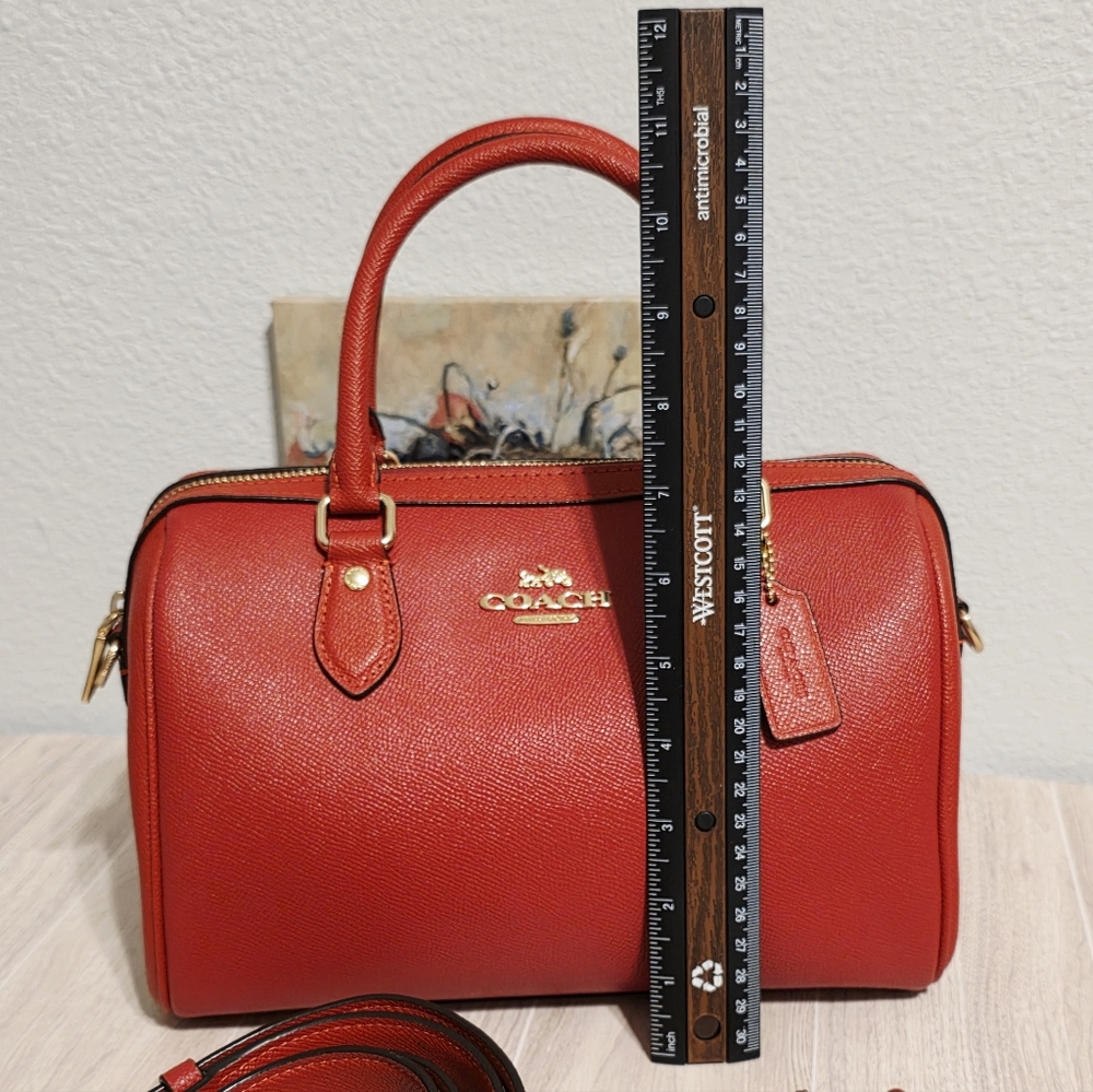 Coach Rowan Satchel Bag Purse Red Leather Crossbody CH322 + Swagger Chain Charms - Picture 11 of 16